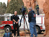 March 9, 2010 - HIRES - Garden of the Gods Park : Two individuals from Pennsylvania visiting Colorado Springs received an unwanted reception from the Colorado Springs Fire and Police Departments. The two scrambled up North Gateway Rock via Tourist Gulch, to the top of the Kissing Camels rock formation located within the Garden of the Gods park in Colorado Springs. Doing so without appropriate rock climbing gear and permits is illegal. A permitted rock climber on an adjacent rock formation noticed the two individuals and called 911. The Colorado Springs Fire Department's High Angle Rescue Team (Engine 5 and Engine 13) responded and assisted the two to safety. Once down, the Colorado Springs Police issued the two with a citation for a mandatory court appearance. The two potentially face reimbursement for the costs of their rescue. Both individuals were uninjured, except for their pride, and will most likely never forget their trip to Colorado Springs.